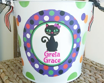Girl Halloween Cat Bucket