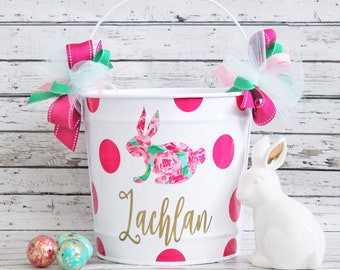 Personalized Floral Easter Bunny Bucket For Girls