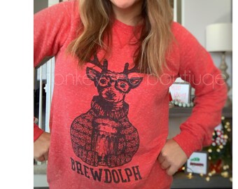 Brewdolph Funny Christmas Sweatshirt, Christmas T-Shirts, Christmas Sweatshirts Sweater