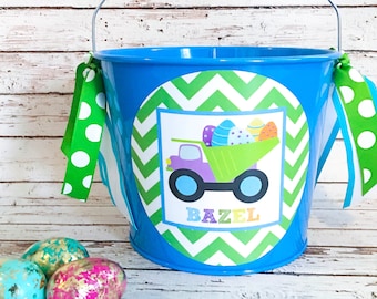 Easter Bucket For Boys,  Easter Bunny Basket,  Dump Truck Pail, Personalized Easter Pail