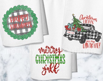 Christmas Truck Waffle Weave Holiday Dish Towel