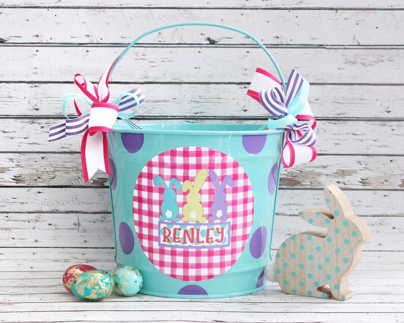 Personalized Metal Easter Bucket for Girls Easter Bunny Etsy