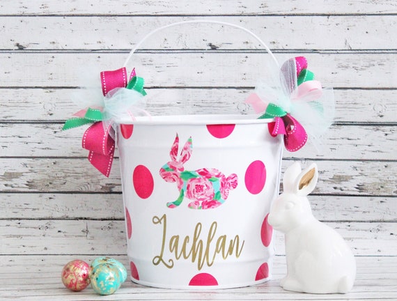 Personalized 5 quart Easter pail Easter basket girl bunny