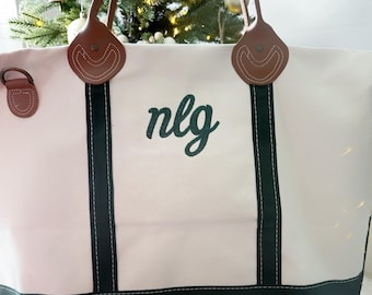 Monogrammed Canvas Duffle Bag: Personalized Leather Handle Weekender
