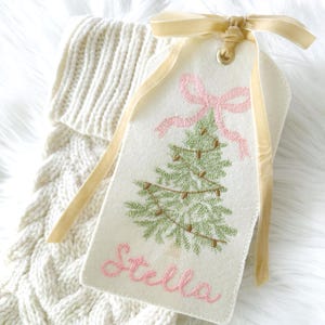 Personalized Embroidered Felt Christmas Tag – Velvet Ribbon Stocking Name