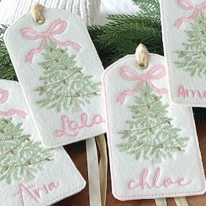 Personalized Embroidered Felt Christmas Tag – Velvet Ribbon Stocking Name