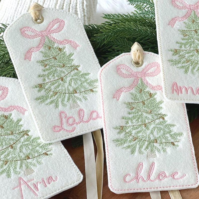 Personalized Embroidered Felt Christmas Tag – Velvet Ribbon Stocking Name
