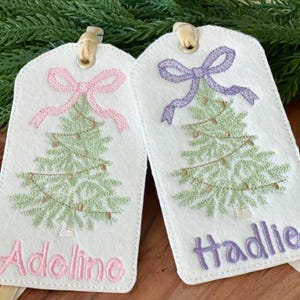 Personalized Embroidered Felt Christmas Tag – Velvet Ribbon Stocking Name