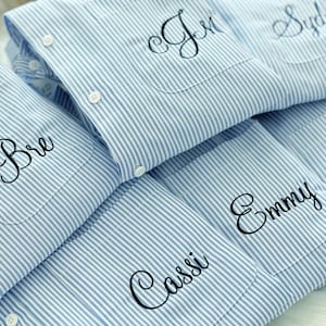 Personalized Oxford Button Down Shirts | Bridesmaid Getting Ready Shirt | Custom Embroidered Striped or Gingham Shirt