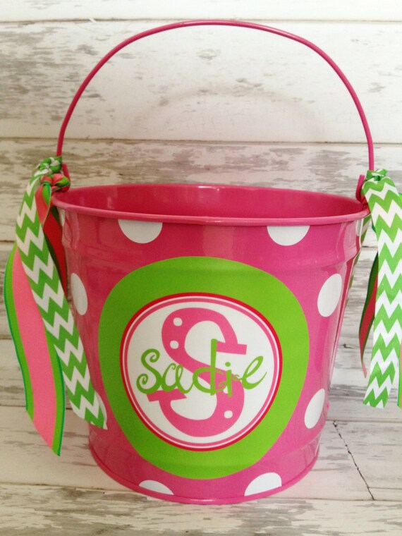 Items similar to custom 10 QUART bucket with stacked name in pinks and