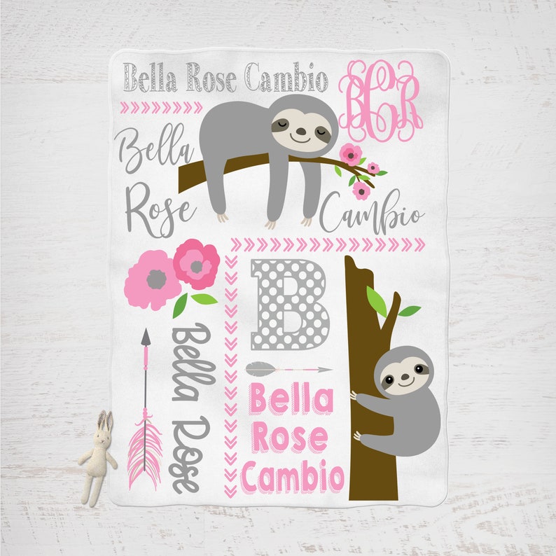 personalized sloth baby blanket