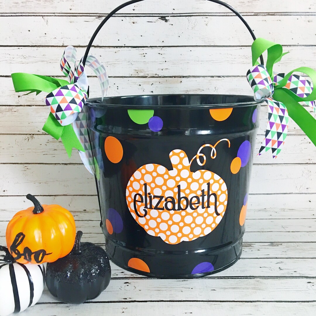 Trick or Treat Dot Pumpkin Candy Bucket - Etsy