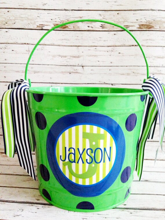 Custom 10 QUART Bucket With Stacked Name in Green and Blues Etsy