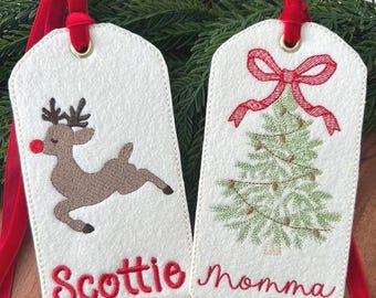 Personalized Reindeer Stocking Tag – Holiday Keepsake Ornament
