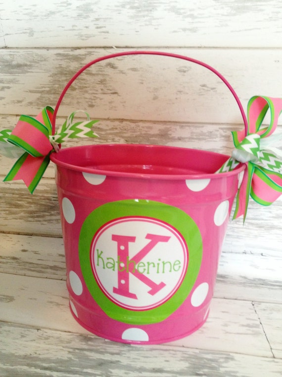 Items similar to custom 10 QUART bucket with stacked name in pinks and