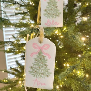 Personalized Embroidered Felt Christmas Tag – Velvet Ribbon Stocking Name