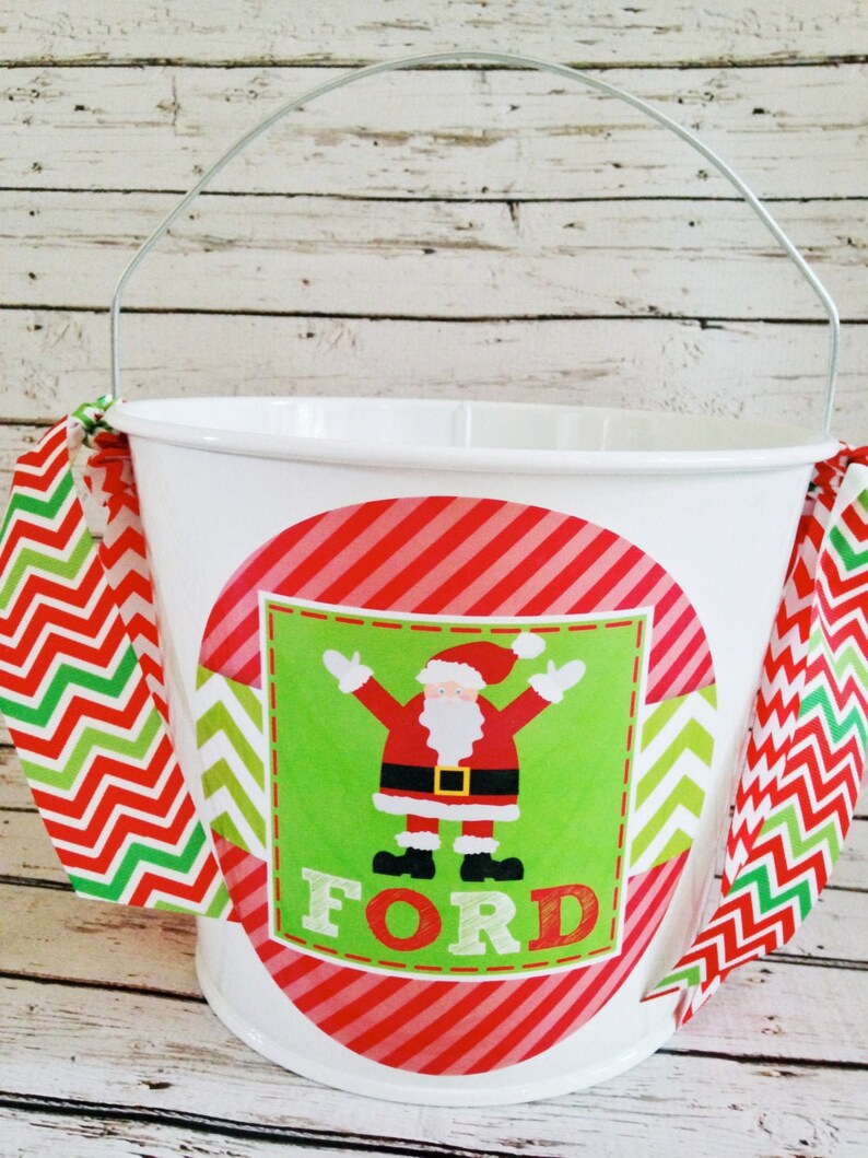 Personalized Christmas Holiday Pail With Santa Etsy