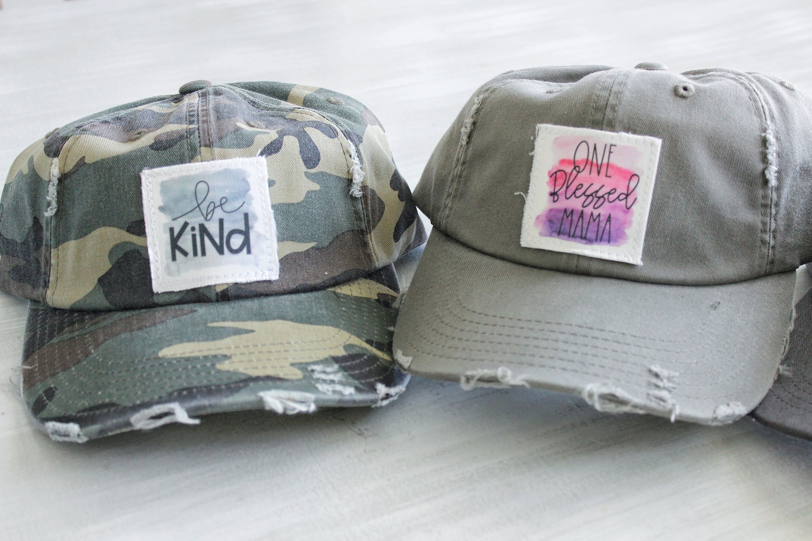 AB Rhinestone Flower Distressed Baseball Hat