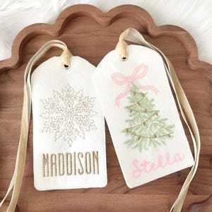 Personalized Embroidered Felt Christmas Tag – Velvet Ribbon Stocking Name