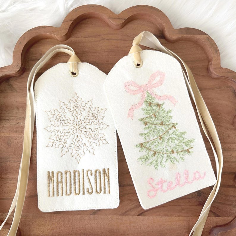 Personalized Embroidered Felt Christmas Tag – Velvet Ribbon Stocking Name