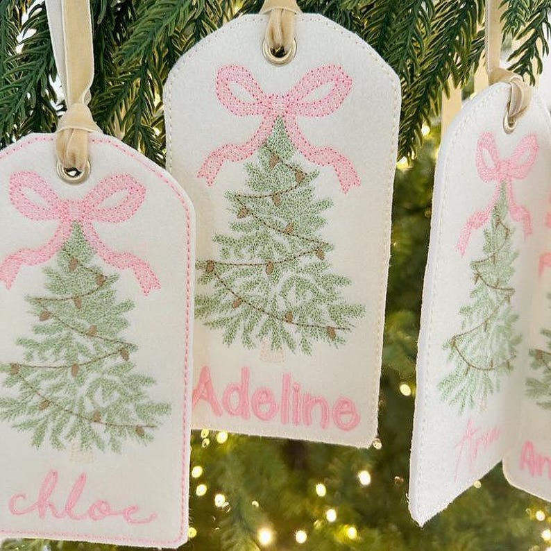 Personalized Embroidered Felt Christmas Tag – Velvet Ribbon Stocking Name