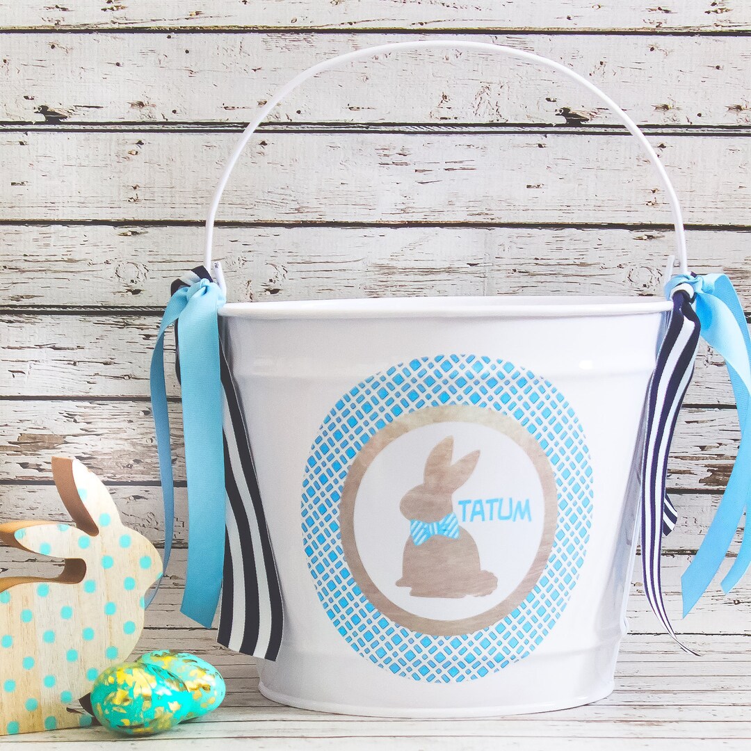 Personalized Metal Easter Bucket for Boys, Easter Bunny Basket