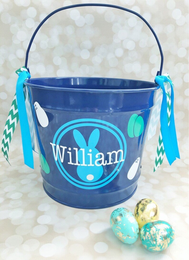 Easter Bucket For Boys, Easter Bunny Basket, Gift for Boys, Personalized Easter Pail image 1