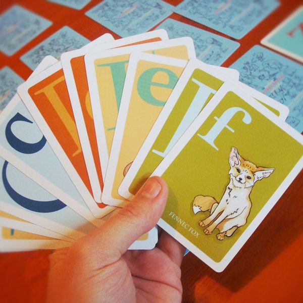 Matching Memory Card Game for kids under appreciated animals ABCs educational go fish card deck by mightyPigeon