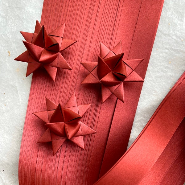 Shimmer Red Satin~ Froebel Moravian German Star Paper Origami Ornaments Vibrant DIY Weaving Craft Projects (50 Strips)