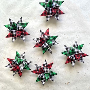 Moravian Paper Star Ornaments Red & Green Christmas Buffalo Plaid 3 inch image 2