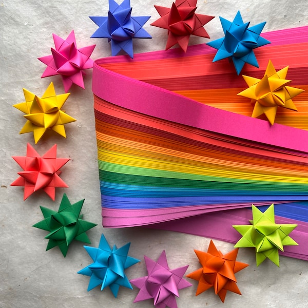 Rainbow~ Froebel Moravian German Star Paper Strips Origami Ornaments Colorful DIY Weaving Quilling Craft Projects