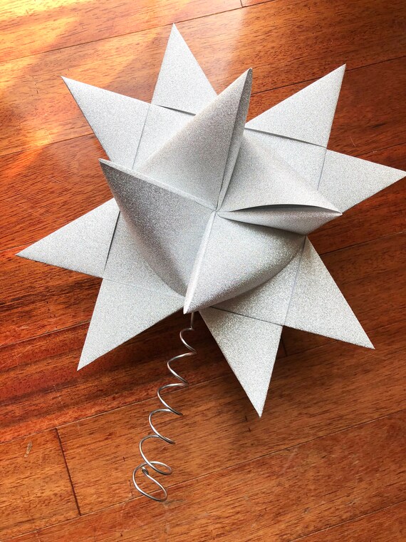 9 Christmas Tree Topper Origami Star Mirrisparkle Silver Glitter
