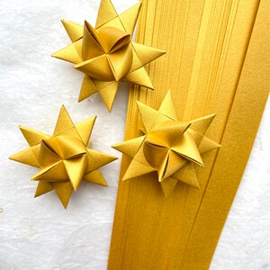 Shimmer Gold, Fine Froebel Moravian German Star Paper Origami Ornaments Classic DIY Weaving Craft Projects 50 strips image 3