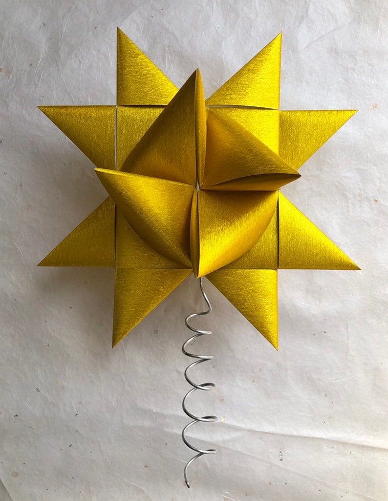 9 Christmas Tree Topper Origami Star Brushed Metallic Fine Gold
