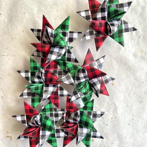 Moravian Paper Star Ornaments Red & Green Christmas Buffalo Plaid 3 inch image 3