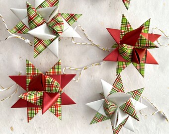 Moravian Paper Star Ornaments ~Red & White Christmas Plaid (3 inch)