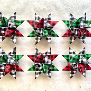 Moravian Paper Star Ornaments Red & Green Christmas Buffalo Plaid 3 inch image 1