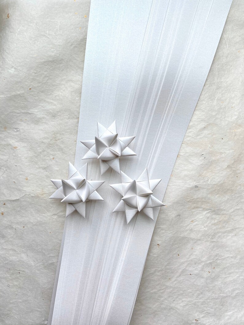 Shimmer Pearl Froebel Moravian German Star Paper Origami Ornaments Traditional DIY Weaving Craft Projects 50 Strips image 1