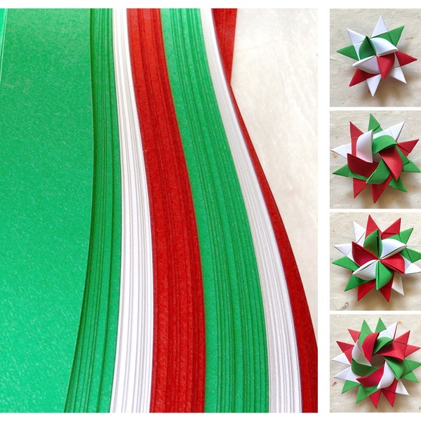 Red, Green, White~ Froebel Moravian German Star Paper Strips Origami Ornaments Holiday Christmas DIY Weaving Craft Projects