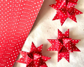 5/8" White Dots on Cherry~ Froebel Origami German Moravian Bethlehem Star Paper (50 strips)