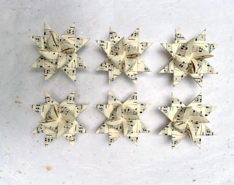 German Paper Origami Star Ornaments Sculpture (3 inch, Vintage Music)