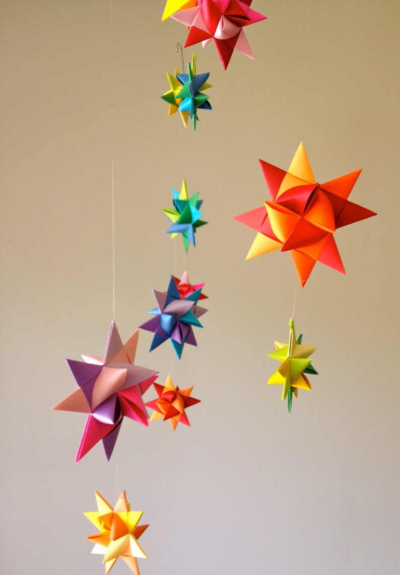 Baby Crib Mobile Origami Paper Stars 'Pyxis' Rainbow | Etsy