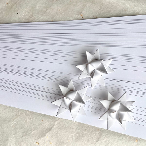 Bright White~ Froebel Moravian German Star Paper Strips Origami Ornaments Original Classic DIY Weaving Craft Projects