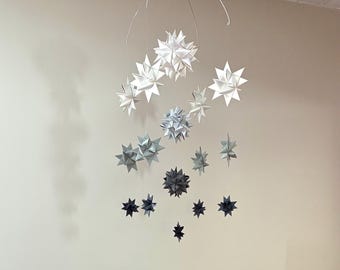 Origami Paper Stars Nursery Mobile ~Milky Way Ombré Grey