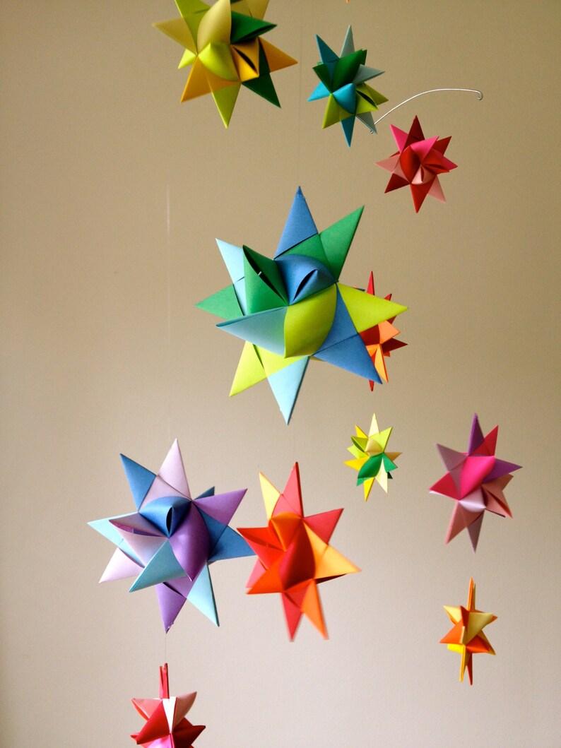 Hanging Nursery Origami Star Mobile 'Vela' Rainbow | Etsy