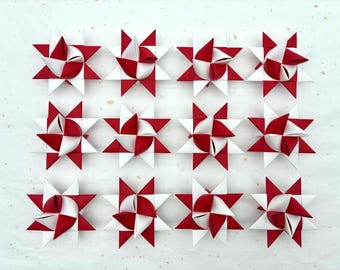 Cherry & White~ Paper Star Ornaments~ (You Choose Size)