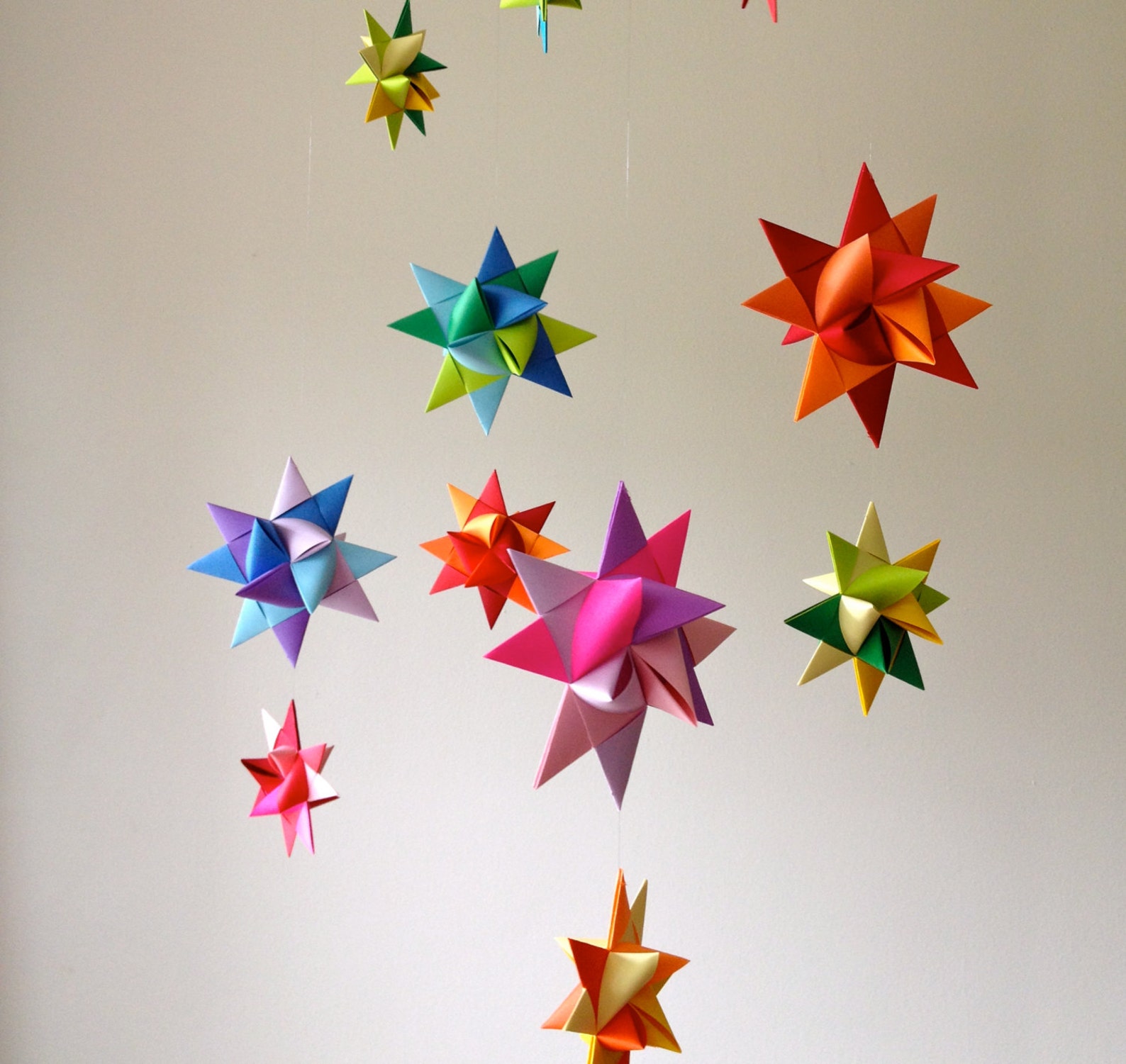 Hanging Nursery Origami Star Mobile 'vela' Rainbow | Etsy