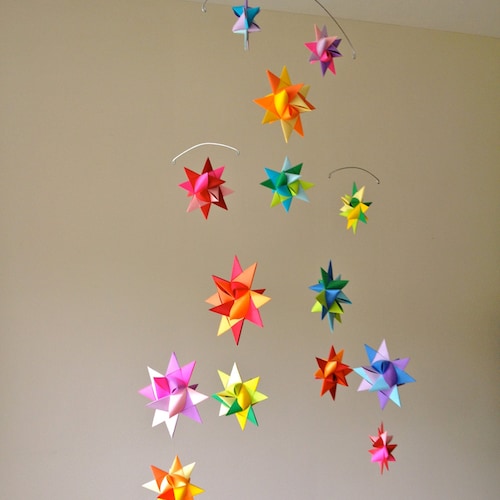 Hanging Nursery Origami Star Mobile 'vela' Rainbow | Etsy