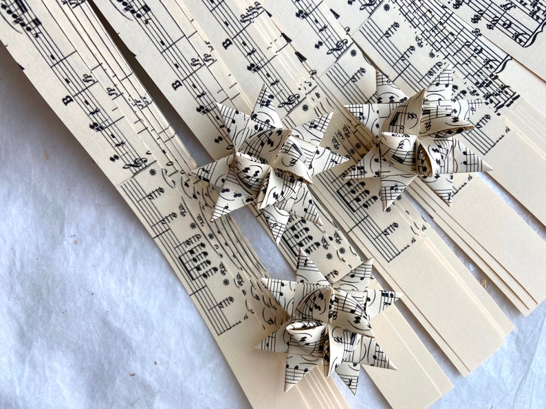 Music, Vintage Froebel Moravian German Star Paper Origami Ornaments Artsy DIY Weaving Craft Projects 50 Strips image 4