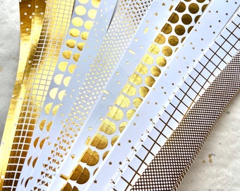 Motifs dorés à chaud ~ Origami en papier étoile allemande de Moravie Froebel, projets d'artisanat de tissage bricolage scintillants (40 bandes)